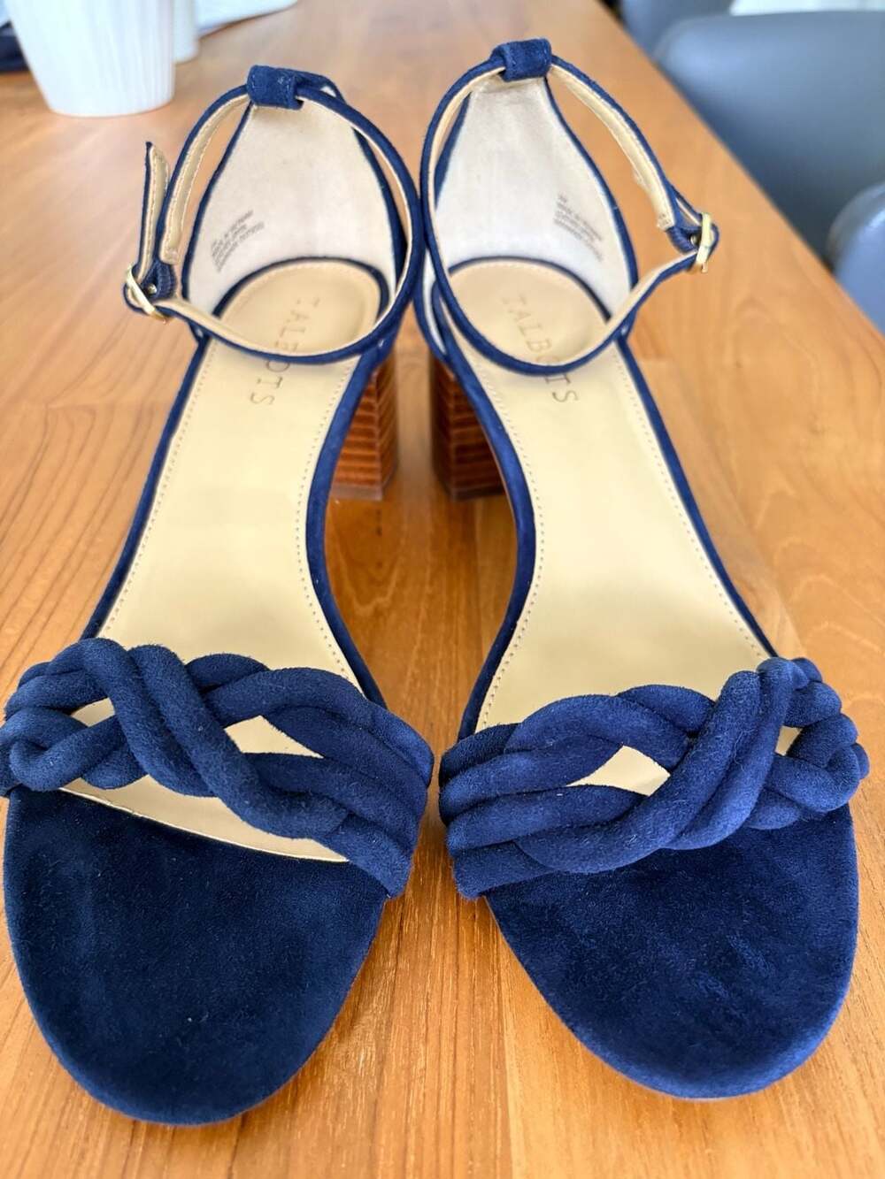 Talbots Mimi Blue Suede Knotted Block Heel Sandals